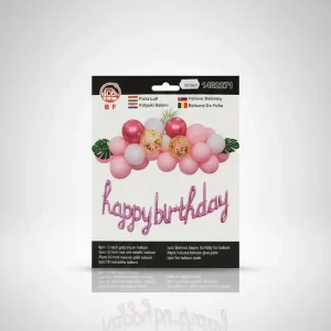 Rózsaszín és Fehér Lufíív 20 db, „Happy Birthday” Fólia Lufival